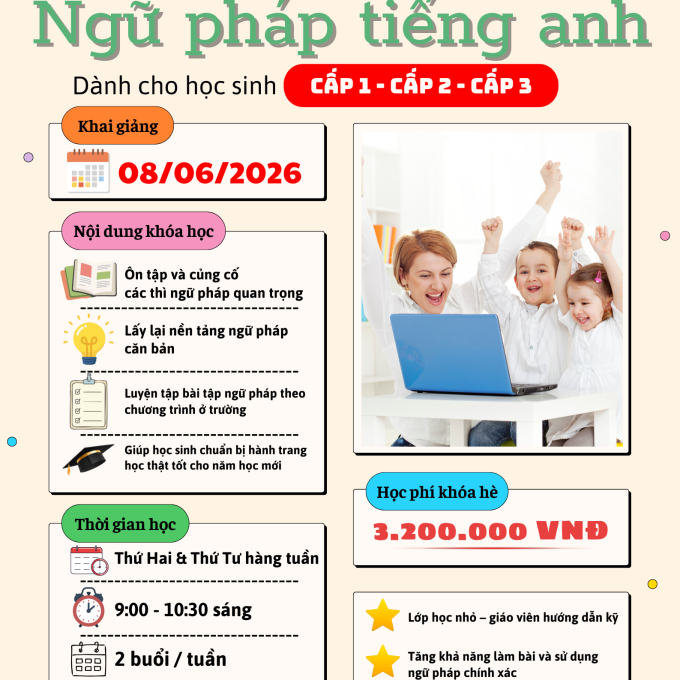 Chiêu sinh khóa học hè Ngữ pháp tiếng anh 2026